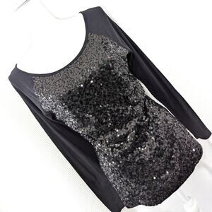 OLD NAVY! ULTRA BLACK LONG SLEEVE T-SHIRT W/IRIDESCENT SEQUINNED FRONT! SZ M